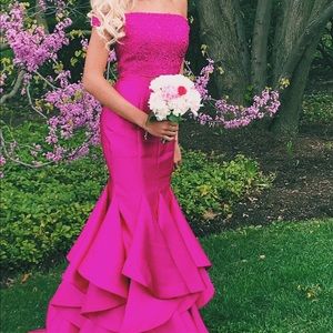 magenta 2 piece mermaid style prom dress